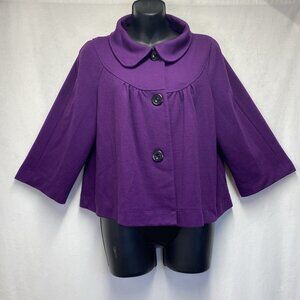Notations 3/4 Sleeve Peter Pan Collar Knit Cropped Jacket Blazer Women XL Purple